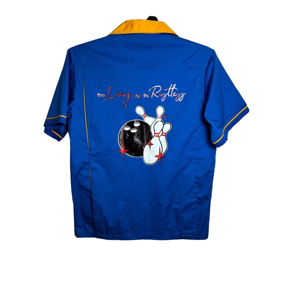 Hilton Bowling Retro Shirt Blue Gold "Brenda" Lung Restless Team S NWOT - Picture 2 of 8